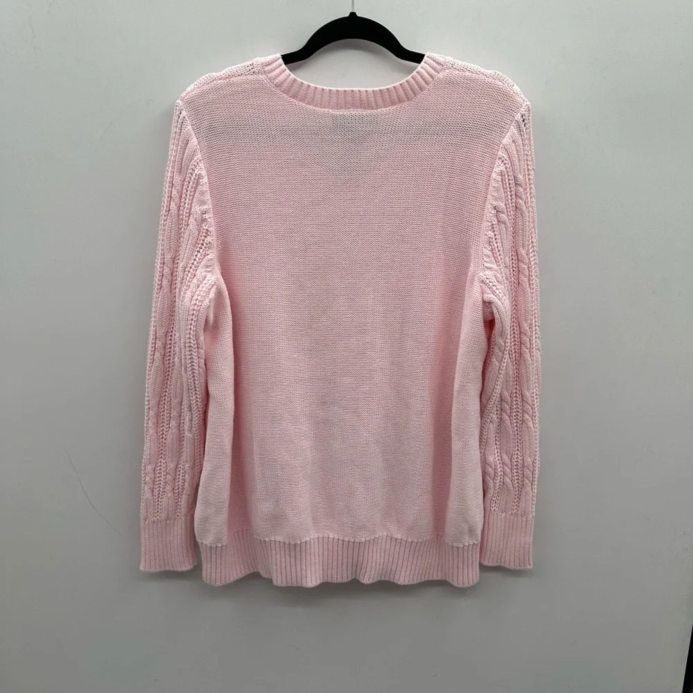 NWT 18/20 LANE BRYANT cable knit pink V neck cotton classic plus size sweater - Picture 3 of 9